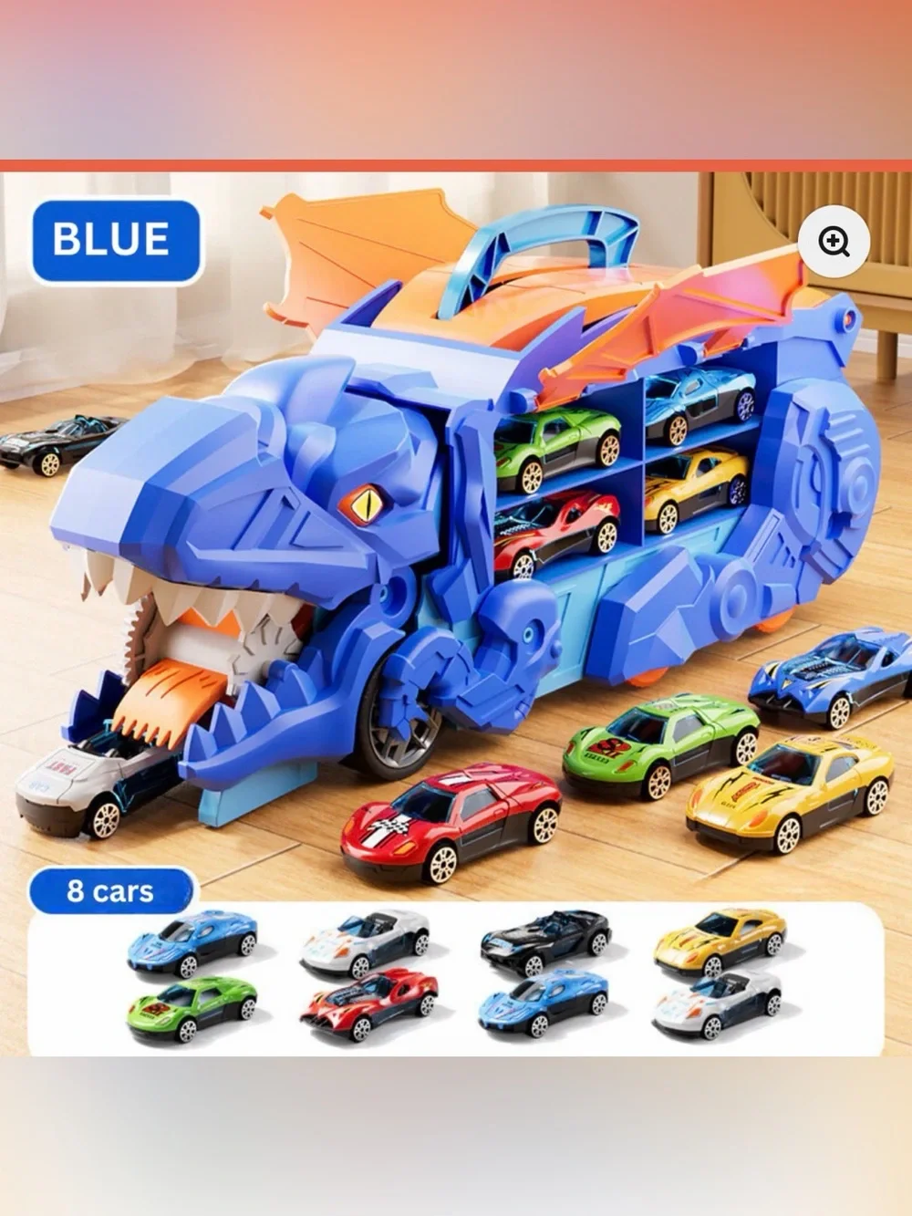 Blue Dragon Car Carrier Playset with 8 Mini Toy Cars